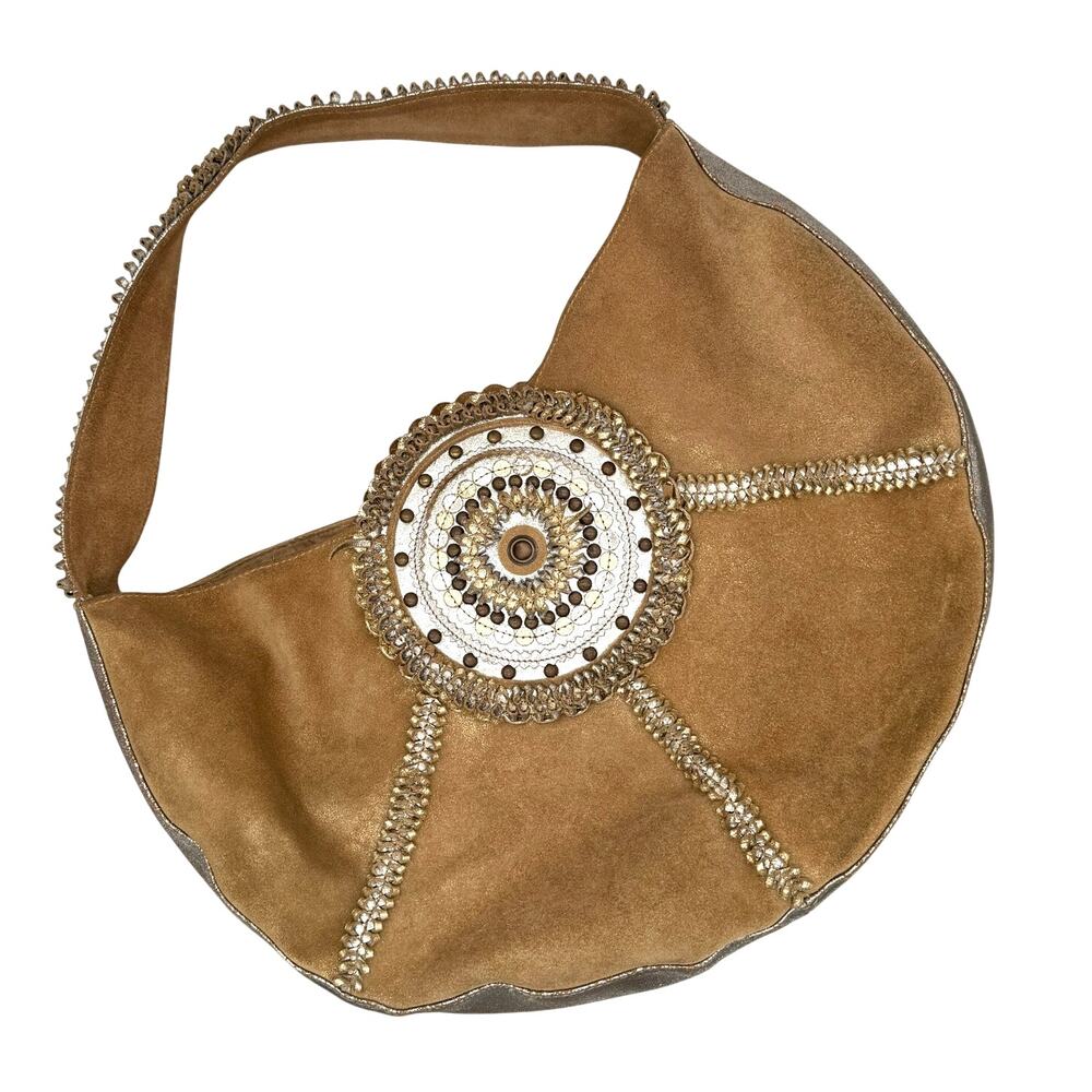 Chico's Cirque Metallic Leather Hobo Bag Embellished Suede Boho Late Y2K
